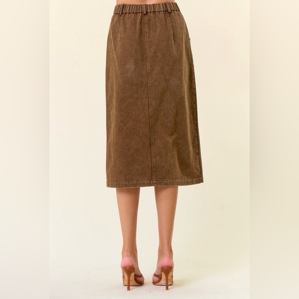 NWT Iris Brown Twill Midi Skirt Set|Cropped Jacket+Front Slit Skirt|100% Cotton - Picture 9 of 10